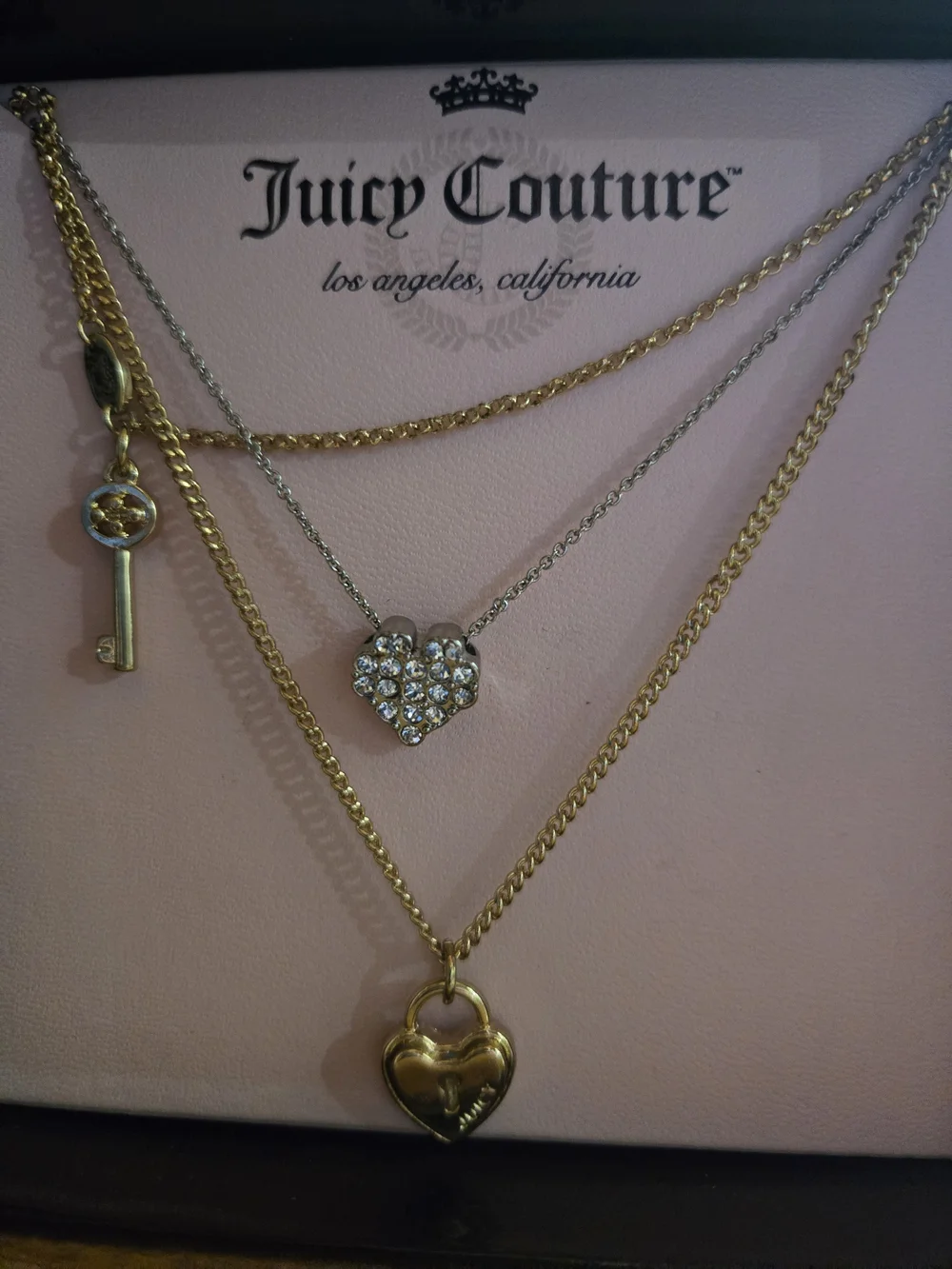 Juicy Couture Gold and Silver Layered Heart & Key Necklace Set
